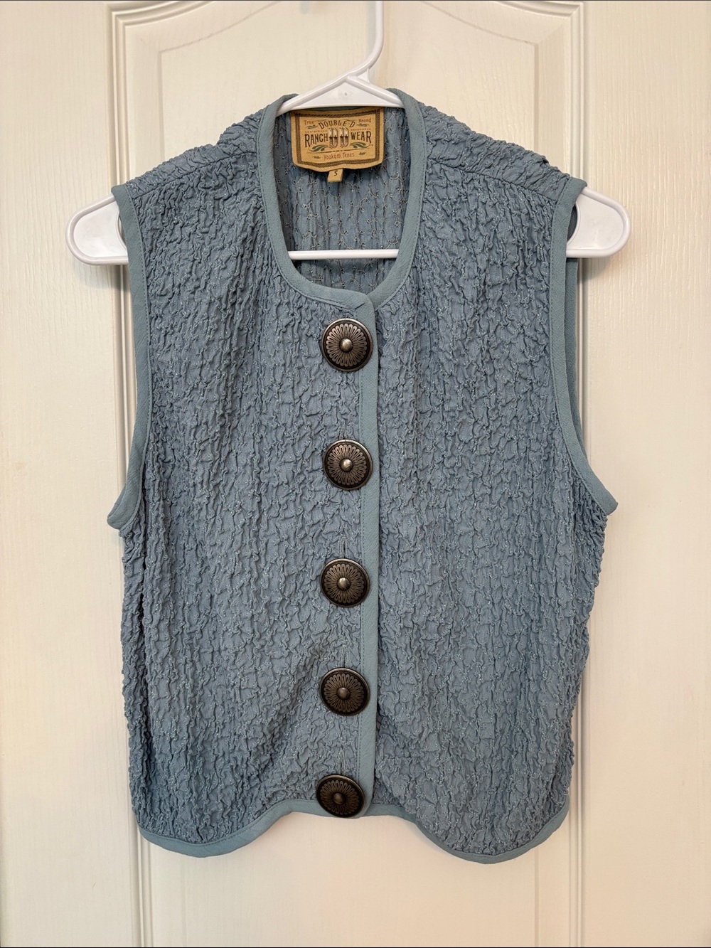 Double D Ranch Dusty Blue Textured Button-Front Vest Sz Small
